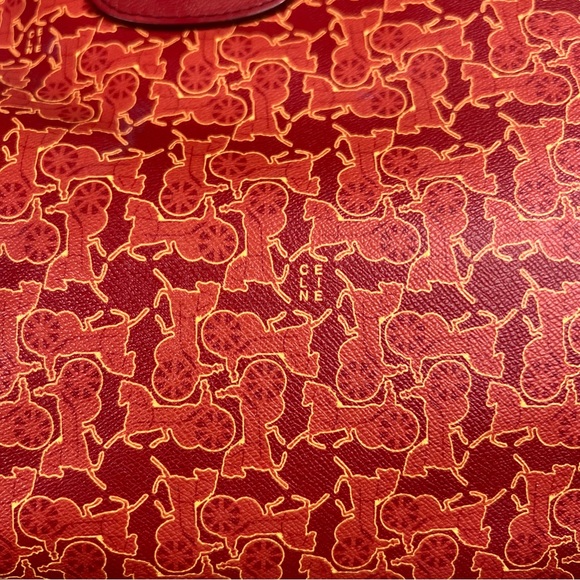 Céline Vintage Le Horse Carriage Saluki Monogram Tote Orange Red Tone & Silver - Picture 9 of 16